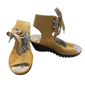 Fly London Yaffa Lace Up Ankle Wedge Sandals Sz 37